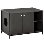 PawHut Large Wooden & Steel Cat Litter Box Enclosure, Kitten Washroom End Table, Indoor Hidden Cat House with Magnetic Doors & Storage Shelves, Black