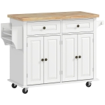 HOMCOM Kitchen Island with Storage, Rolling Trolley Cart with Rubber Wood Top, Spice Rack, Towel Rack, Grey