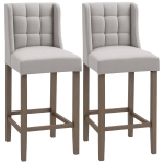 HOMCOM Modern Bar Stools, Tufted Upholstered Barstools, Pub Chairs with Back, Rubber Wood Legs for Kitchen, Dinning Room, Set of 2, Beige