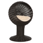 PawHut Elevated Cat Bed with Rotatable Egg Chair Pod, Cat Basket Bed with Thick Cushion, Natural Mat Grass Woven Kitty House, Coffee