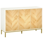 HOMCOM 3 Door Sideboard Buffet Cabinet, Coffee Bar Cabinet with Chevron Pattern, Adjustable Shelf and Metal Legs, Natural Wood
