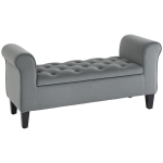 HOMCOM Button-Tufted Storage Ottoman Bench, Upholstered Bench with Rolled Armrests for Living Room or Hallway, Gray