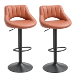 HOMCOM Bar Stools Set of 2 Swivel Bar Height Barstools Chairs with Adjustable Height, Round Heavy Metal Base & Footrest, Brown