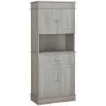 HOMCOM 72" Kitchen Buffet with Hutch, Freestanding Pantry Cabinet with Utility Drawer, 2 Door Cabinets, Adjustable Shelves and Countertop, Gray Wood Grain