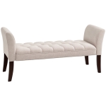 HOMCOM Upholstered Bedroom Bench with Button Tufted Design, End of Bed Bench with Arms and Solid Wood Legs, Beige