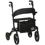 HOMCOM Aluminum Rollator Walker for Seniors and Adults with 10'' Wheels FSA HSA Eligible, Seat and Backrest, Folding Rolling Walker with Adjustable Handle and Storage Bag, Support up to 300lbs, Black