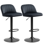 HOMCOM Adjustable Bar Stools Set of 2, Velvet Counter Height Barstool, Upholstered Kitchen Stool with Swivel Seat, Steel Frame, Footrest for Kitchen Counter and Dining Room, ‎Black
