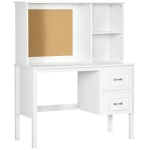 HOMCOM Computer Desk with Drawers & Shelves, Home Office Desk with Storage & Corkboard, Workstation Table with Cable Hole, White