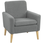 HOMCOM Fabric Accent Chair, Modern Upholstered Armchair with Wood Legs and Wide Padded Seat, Grey