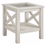 HOMCOM Coffee Table with Tempered Glass Tabletop, Living Room Table with Wood Frame and Underneath Storage Shelf, White Oak