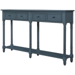 Console Table with Two Storage Drawers and Bottom Shelf, Solid Wood Frame, Easy Assembly, 58" L x 11" W x 34" H, Navy Blue