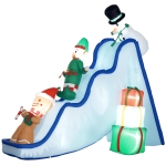 HOMCOM 8.5FT Long Christmas Inflatables Outdoor Decorations Snowman, Elf and Gingerbread Man on Ski Slope, Blow-Up LED Christmas Decor, Waterproof