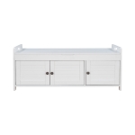 Rustic Storage Bench with Shutter-shaped Doors, Removable Cushion and Hidden Storage, 43.5" L x 16 " W x 18" H, White