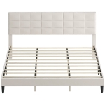 HOMCOM King Size Bed Frame with Upholstered Headboard, Modern Platform Bed Frame with Wood Slats, 1100 lbs Capacity, Cream