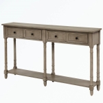 Console Table with Two Storage Drawers and Bottom Shelf, Solid Wood Frame, Easy Assembly, 58" L x 11" W x 34" H, Gray
