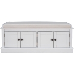 Storage Bench with 4 Doors and Adjustable Shelves, Shoe Bench with Removable Cushion for Entryway, 43" L x 16" W x 17.5" H, White