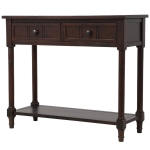 Daisy Series Console Table with Two Drawers and Bottom Shelf, Traditional Design, Pine Wood Frame, 35.5" L x 14" W x 30" H, Dark Brown