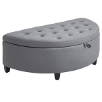HOMCOM Half Moon Storage Ottoman, Upholstered Button Tufted Storage Bench with Lift Lid and Wood Legs, for Living Room, Entryway, Gray