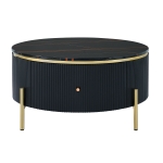 Modern Round Coffee Table with 2 Large Drawers, MDF Construction, Mrable Sofa Table with Golden Legs, 31.5" L x 31.5" W x 17" H, Black+Gold