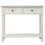 Daisy Series Console Table with Two Drawers and Bottom Shelf, Easy Assembly, Pine Wood Frame, 35.5" L x 14" W x 30" H, Ivory White