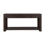Rustic Chic Console Table with 4 Storage Drawers, Bottom Shelf, Solid Wood Frame, All Tools Included, 63" L x 14" W x 30" H, Dark Brown