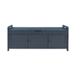 Rustic Storage Bench with Shutter-shaped Doors, Hidden Storage and Removable Cushion, 43.5" L x 16 " W x 18" H, Antique Navy