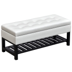 HomCom 44" Tufted Faux Leather Ottoman Storage Bench With Shoe Rack - White