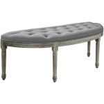 HOMCOM Vintage Semi-Circle End of Bed Bench, Upholstered Bedroom Entryway Bench with Tufted Velvet-Touch Fabric with Rubberwood Legs, Gray