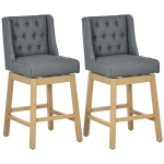 HOMCOM Bar Height Bar Stools Set of 2, 180 Degree Swivel Barstools with Solid Wood Footrests and Button Tufted Design, 30" Seat Height Bar Chairs for Kitchen Island, Gray