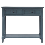 Daisy Series Console Table, Traditional Design with Two Drawers and Bottom Shelf, Pine Wood Frame, 35.5" L x 14" W x 30" H, Navy