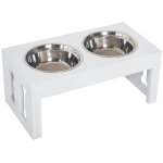 PawHut 23" Modern Decorative Raised Dog Bowls, Wooden Heavy Duty Pet Food and Water Bowl, Elevated Feeding Station, White