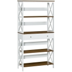 HOMCOM 4-Tier Shelving Bookcase Storage Cupboard with Pull Out Drawer, and Wooden Frame with X Bar Stability, White