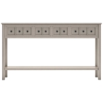 Rustic Entryway Console Table with Two Size Drawers, Bottom Shelf, Distressed Finish, Solid Timber Frame, 60" L x 11" W x 34" H, Gray