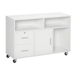HOMCOM Printer Stand Home Office Mobile Storage Cabinet Organizer Desktop with Caster Wheels, 2 Locking Breaks and Drawer, White
