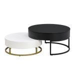 Modern Round Lift-top Nesting Coffee Tables with 2 Drawers, Space-saving Design, Storage Solutions, 31.5" L x 31.5.5" W x 22.5" H, White+Black