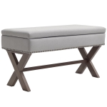 HOMCOM 35.75" Storage Ottoman, Upholstered Storage Bench with Hidden Space, Nailhead Trim and X-Shaped Wood Legs, for Living Room, Entryway, Bedroom, Grey