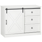 HOMCOM Farmhouse Kitchen Sideboard, Buffet Cabinet with Sliding Barn Door and 3 Storage Drawers for Living Room, White