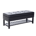 HomCom 44" Tufted Faux Leather Ottoman Storage Bench With Shoe Rack - Black