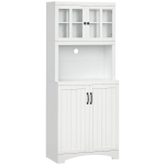 HOMCOM Kitchen Hutch, 70" Pantry Cabinet with Glass Framed Door, Storage Cabinet with Adjustable Shelves and Microwave Space for Dining Room, White