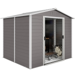 Outsunny 8' x 7' Outdoor Storage Shed, Easy to Assemble, Upgraded Galvanized Metal Garden Shed with Lockable Doors, Floor Frame and Gloves for Backyard, Lawn, Patio, Light Grey