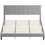 HOMCOM King Size Bed Frame with Upholstered Headboard, Modern Platform Bed Frame with Wood Slats, 1100 lbs Capacity, Grey