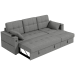 HOMCOM Convertible Sectional Sofa Bed, Pull Out Sleeper Sofa Couch with USB‑A+C, Chaise Storage, L-Shaped Futon Couch, Grey