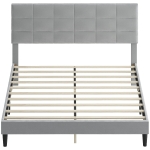 HOMCOM Queen Size Bed Frame with Upholstered Headboard, Modern Platform Bed Frame with Wood Slats, 1100 lbs Capacity, Grey