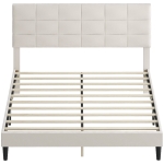 HOMCOM Queen Size Bed Frame with Upholstered Headboard, Modern Platform Bed Frame with Wood Slats, 1100 lbs Capacity, Cream