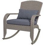 Outsunny Adirondack Chair, Outdoor Wicker Rocking Chair with High Back, Seat Cushion and Pillow for Porch, Balcony, Grey