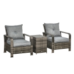 Outsunny 3 Pieces Wicker Patio Furniture Set, Rattan Bistro Set with Storage Coffee Table and Thickened Cushions, Outdoor Conversation Set for Garden, Porch, Balcony, Grey