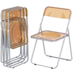 HOMCOM 4 Pack Acrylic Foldable Chairs, Transparent Folding Chairs for Living Room, Home Office, Party, Orange
