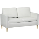 HOMCOM 56" 2 Seat Sofa, Modern Love Seats Furniture, Upholstered 2 Seater Couch with Side Pockets, Solid Steel Frame, White