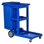 HOMCOM Commercial Janitorial Cart with 3 Tier Shelves, Professional Cleaning Cart with Rubbish Bag with Lid and Mop Mount for Hotel, Restaurant, Office, Blue