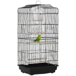 PawHut 36" Bird Cage, Macaw Play House, Cockatoo, Parrot, Finch Flight Cage, 2 Doors Perch, 4 Feeder Pet Supplies, Black